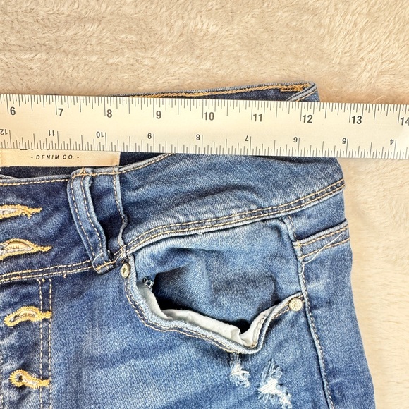 Enjean High Rise 5 Button Skinny Women's Distressed Blue Jeans - Picture 11 of 12